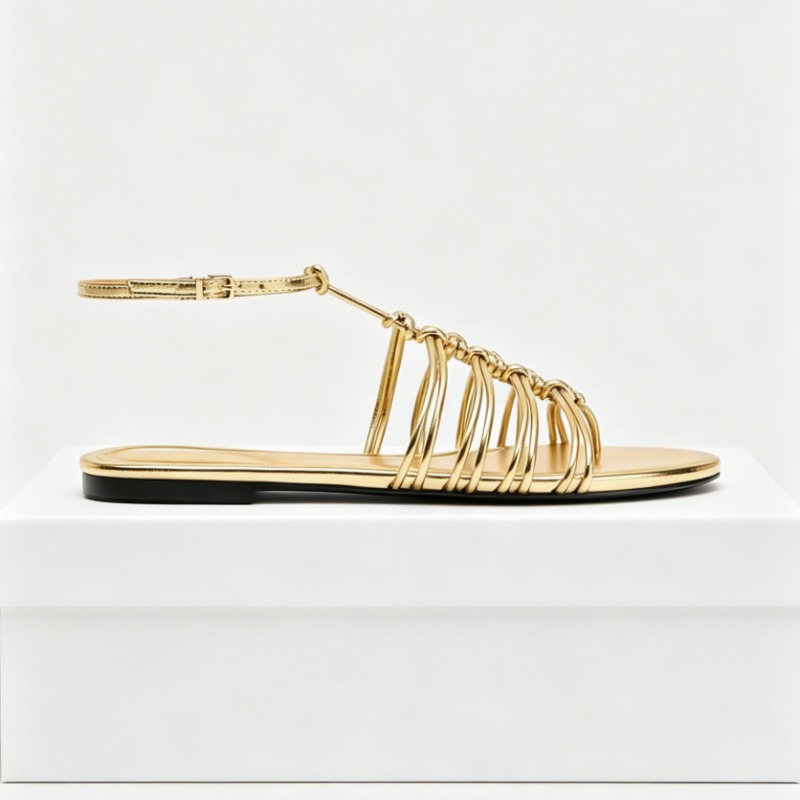 Metal Effect Flat Sandals Wome - đánh giá và giá Women Shoes Brand