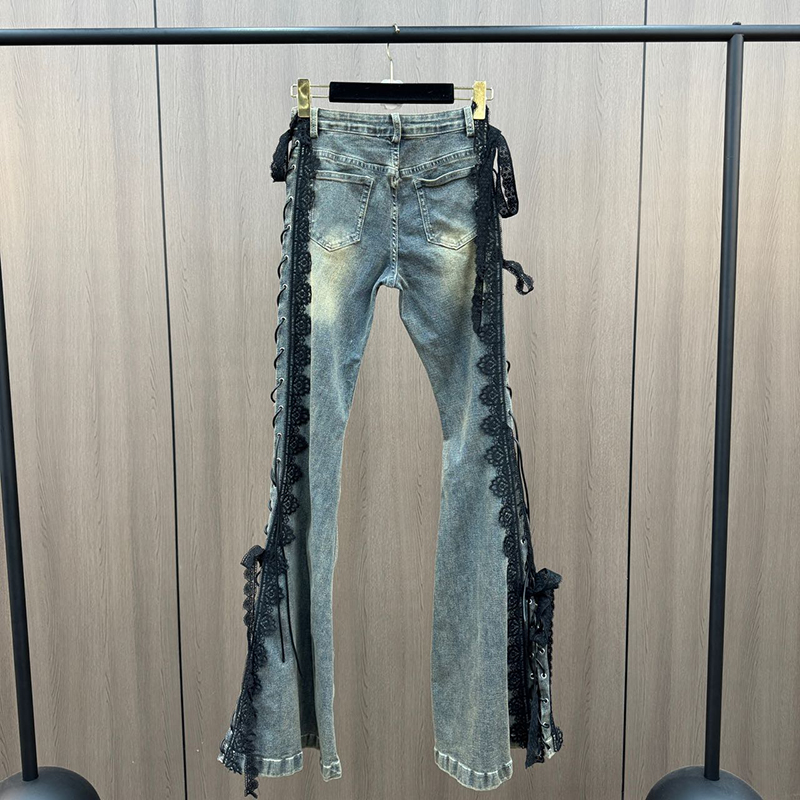 Lace Up Flare Jeans Retro Stit - đánh giá và giá Women Shoes Jeans