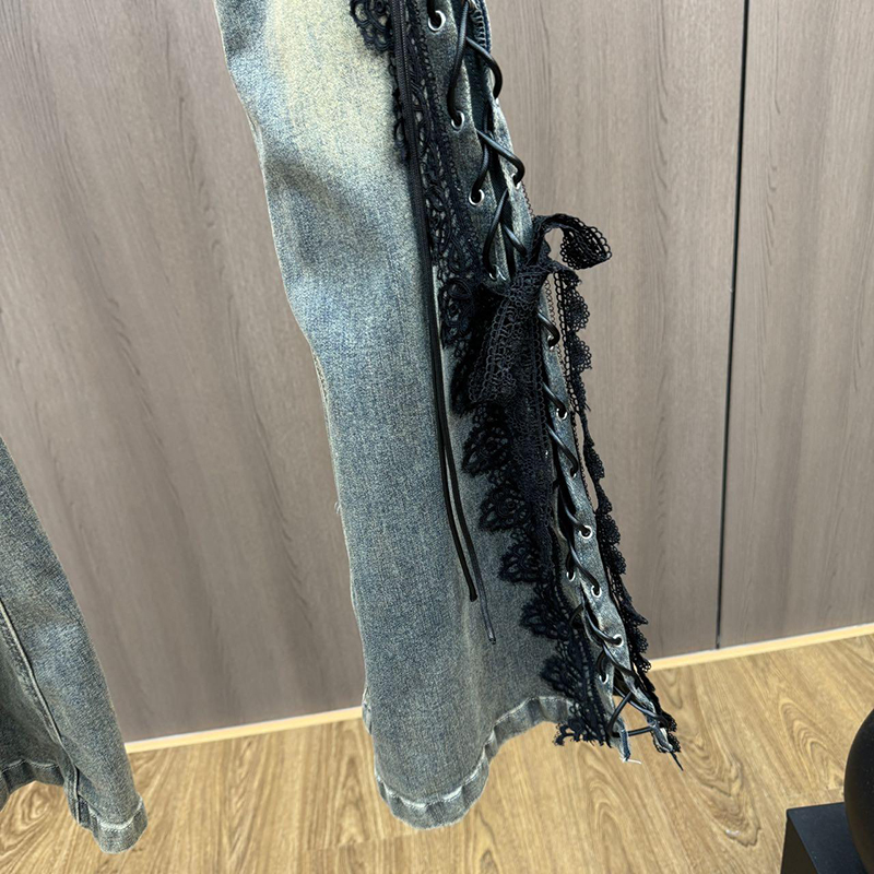 Lace Up Flare Jeans Retro Stit - đánh giá và giá Women Shoes Jeans